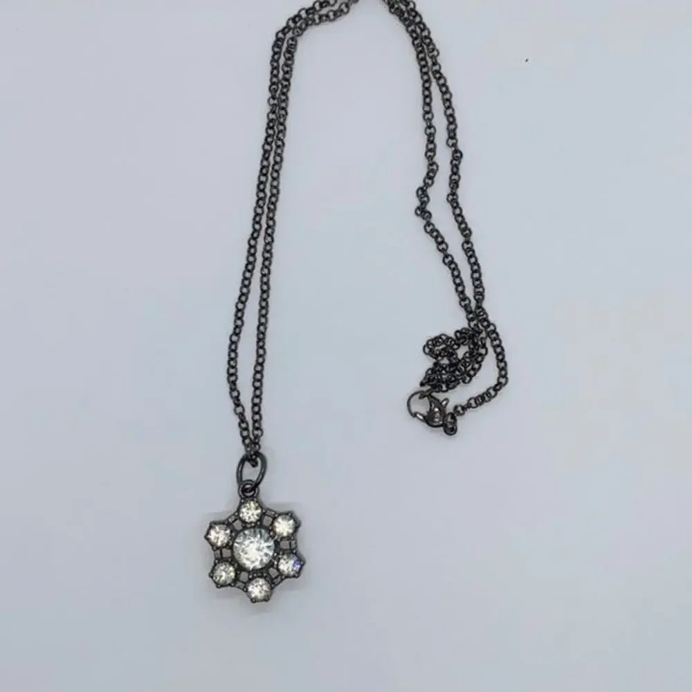 Black-Tone Rhinestone Pendant Necklace - Picture 3 of 6
